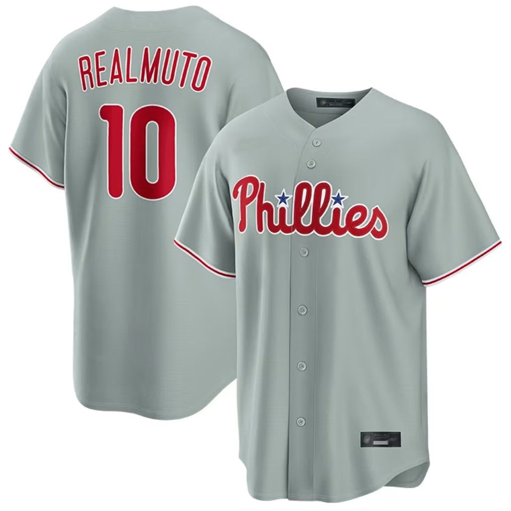 Jamed P.Phillies #10 J.T. Realmuto Player Gray Home Game Stitched Jerseys