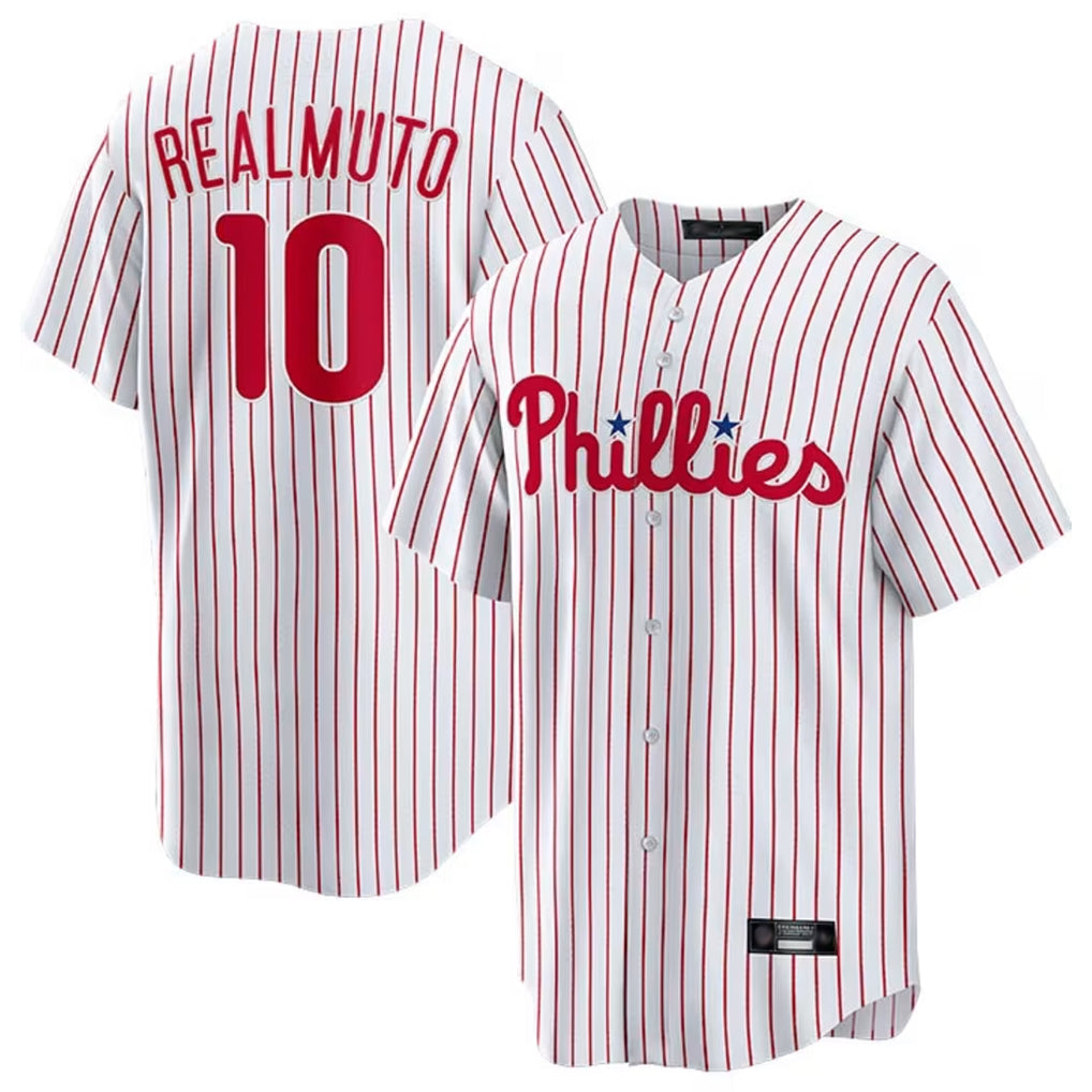 Jamed P.Phillies #10 J.T. Realmuto Player White Home Game Stitched Jerseys
