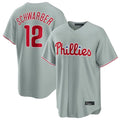 Jamed P.Phillies #12 Kyle Schwarber Player Gray Home Game Stitched Jerseys