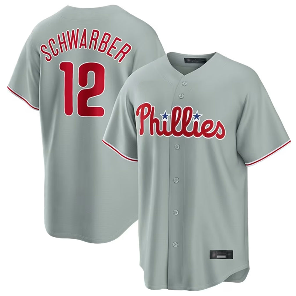 Jamed P.Phillies #12 Kyle Schwarber Player Gray Home Game Stitched Jerseys