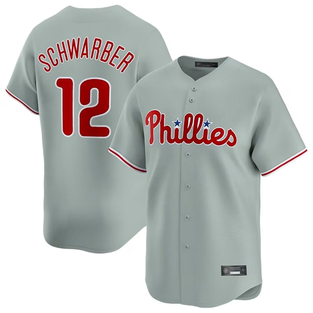 Jamed P.Phillies #12 Kyle Schwarber Player Gray Home Limited Stitched Jerseys