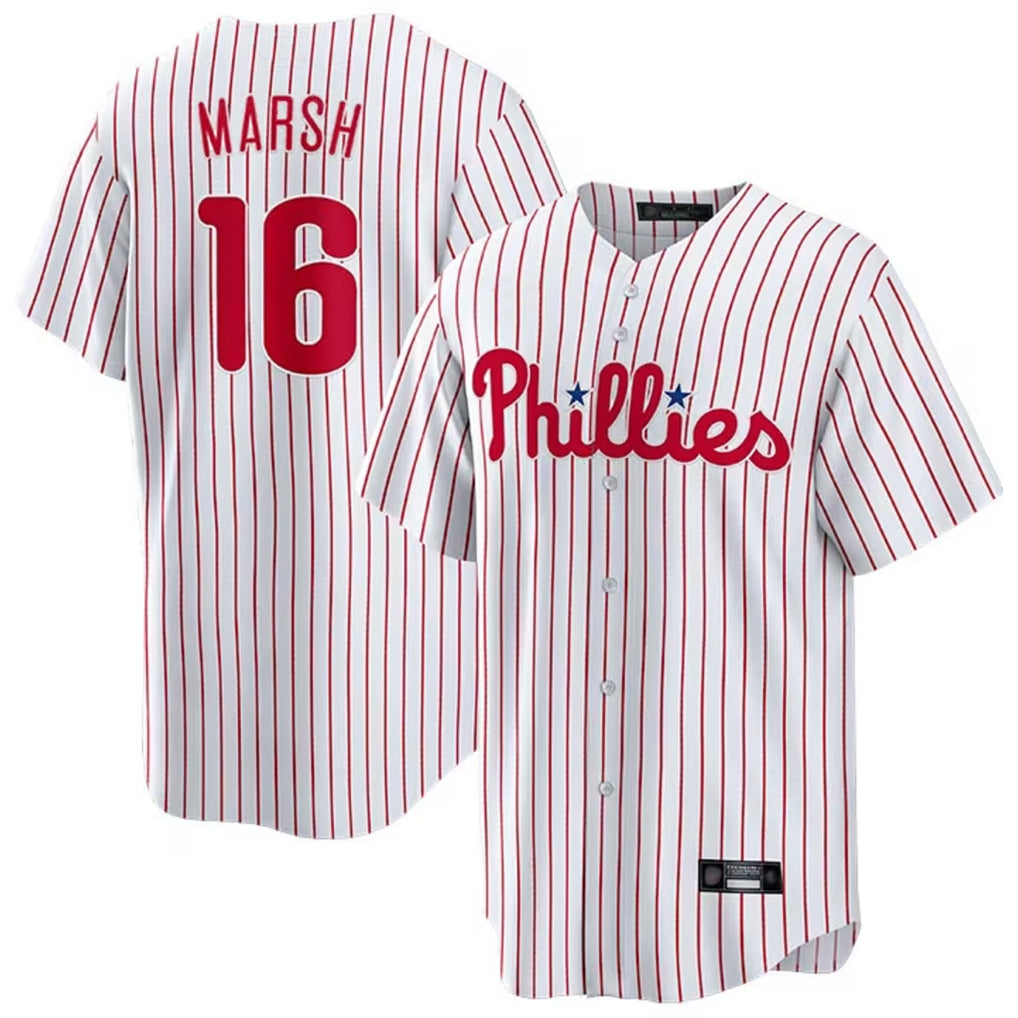 Jamed P.Phillies #16 Brandon Marsh Player White Home Game Stitched Jerseys