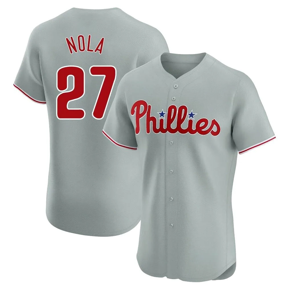 Jamed P.Phillies #27 Aaron Nola Player Gray Home Limited Elite Stitched Jerseys