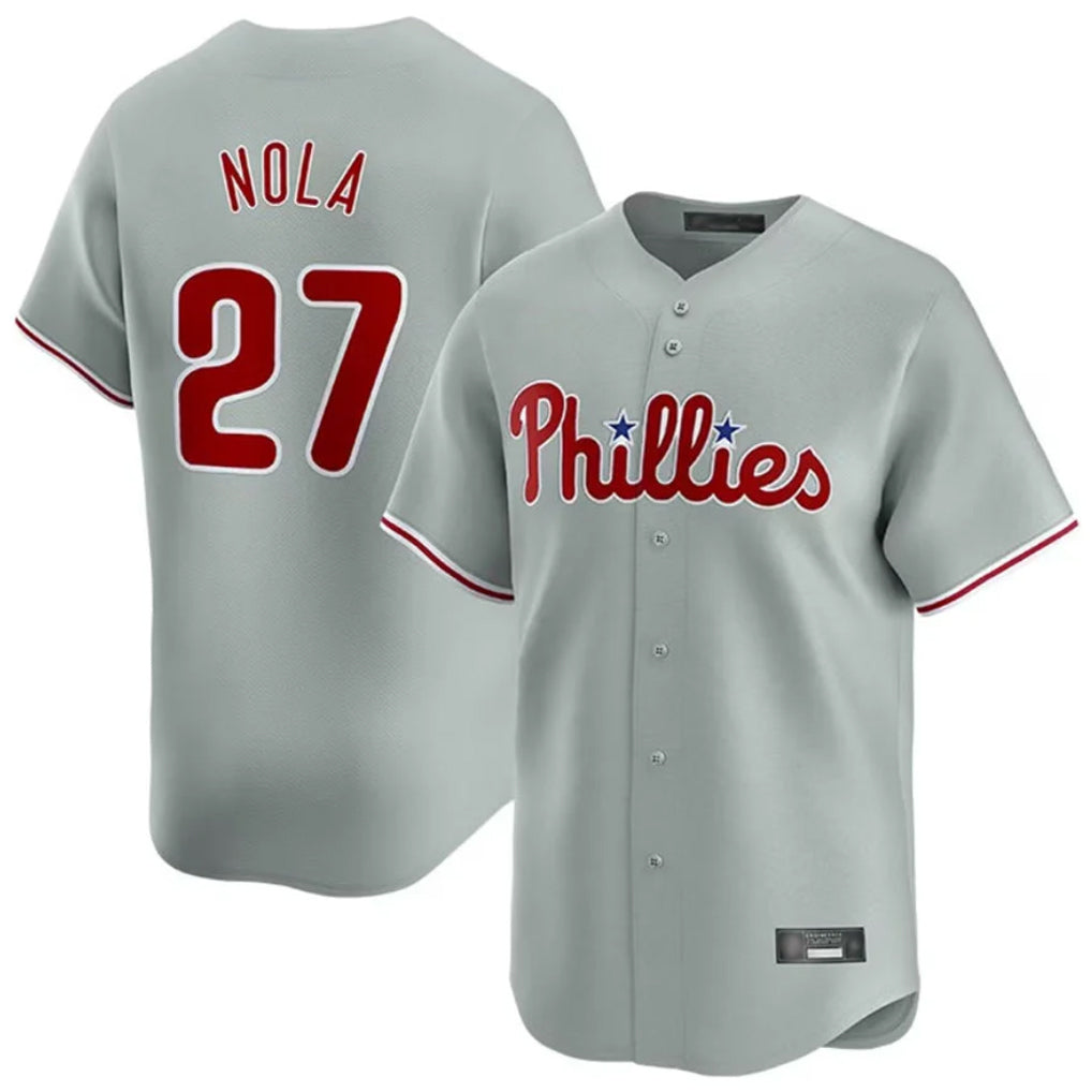 Jamed P.Phillies #27 Aaron Nola Player Gray Home Limited Stitched Jerseys