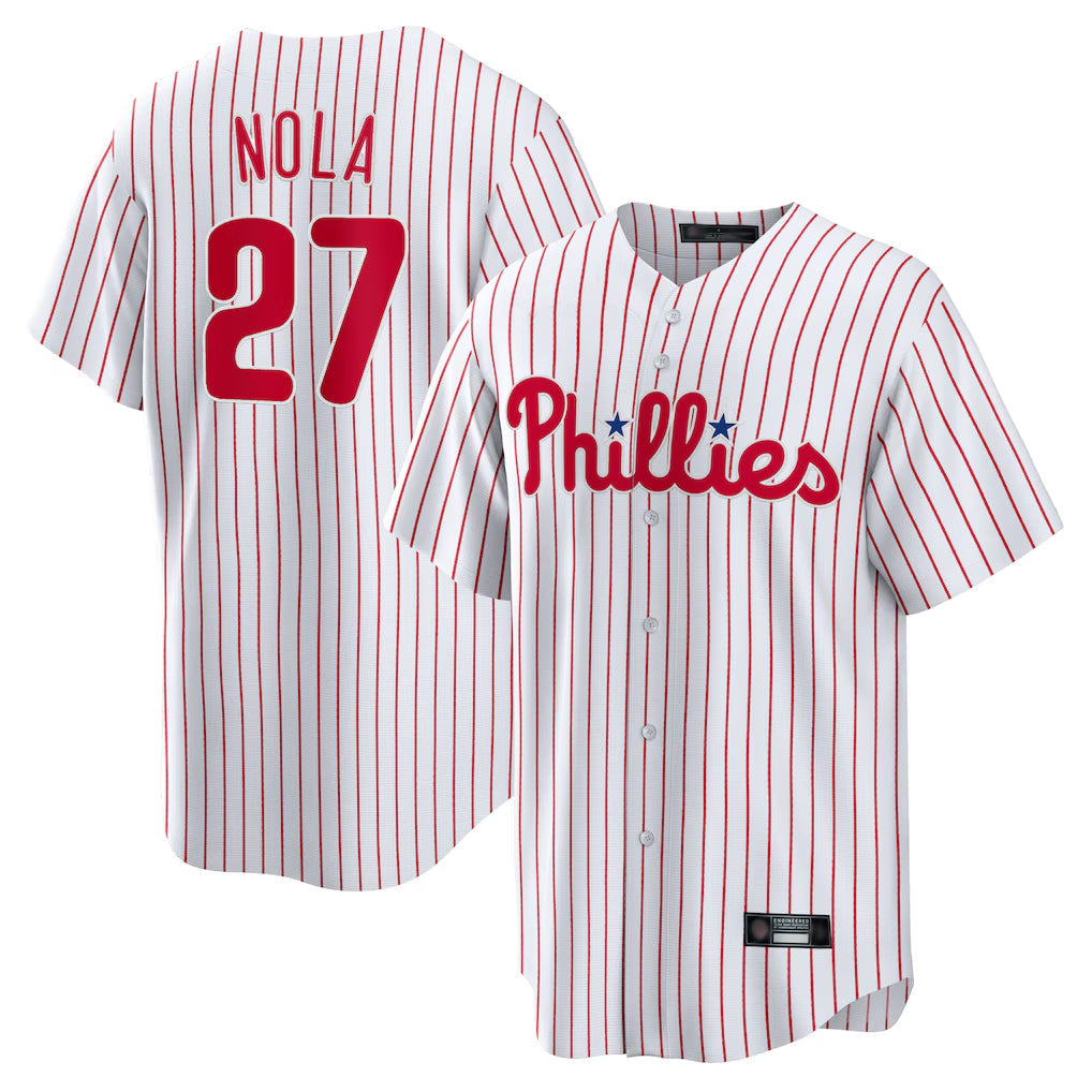 Jamed P.Phillies #27 Aaron Nola Player White Home Game Stitched Jerseys