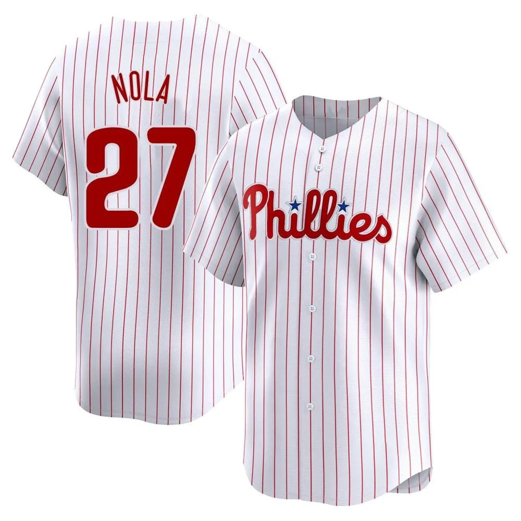 Jamed P.Phillies #27 Aaron Nola Player White Home Limited Stitched Jerseys