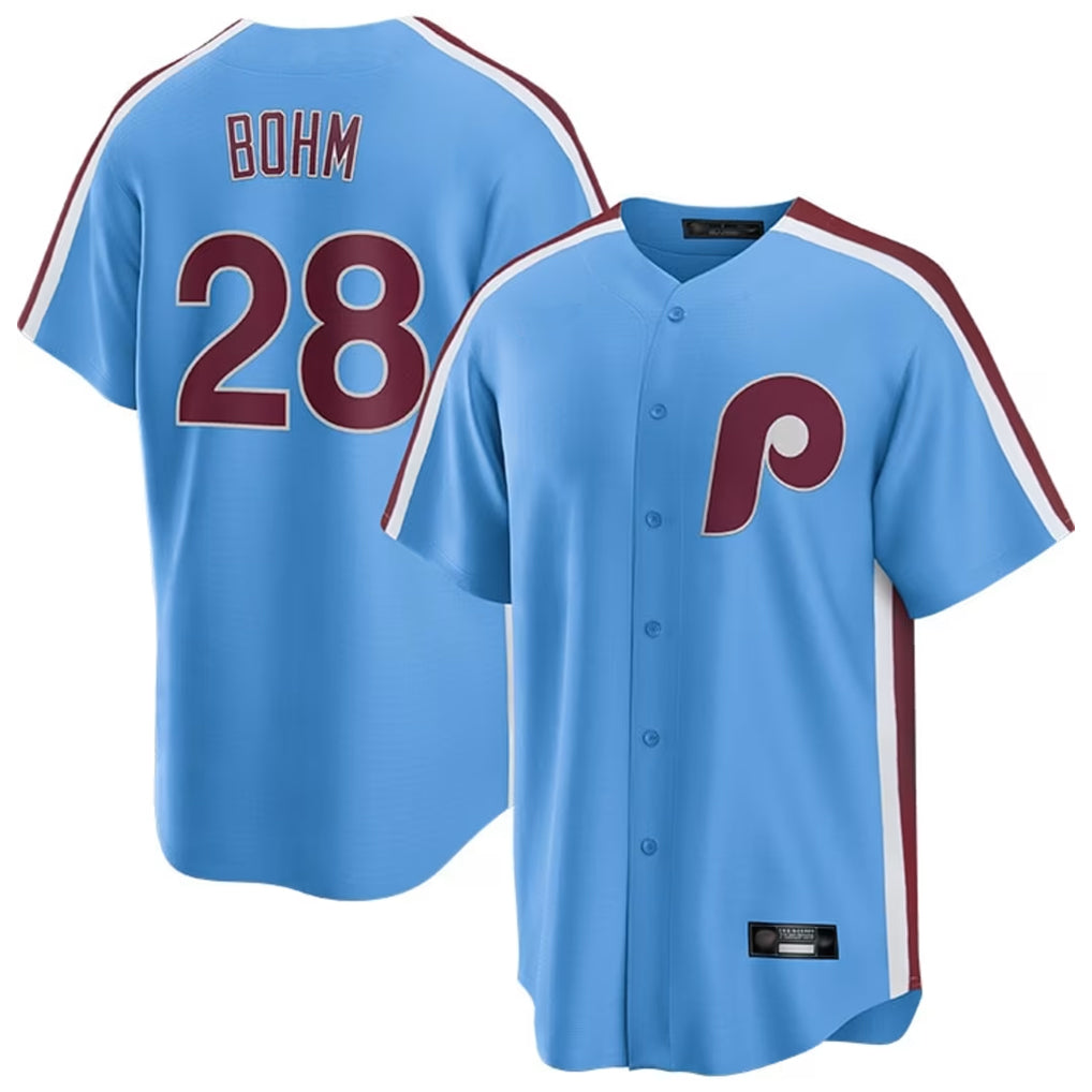 Jamed P.Phillies #28 Alec Bohm Player Light Blue Home Game Stitched Jerseys