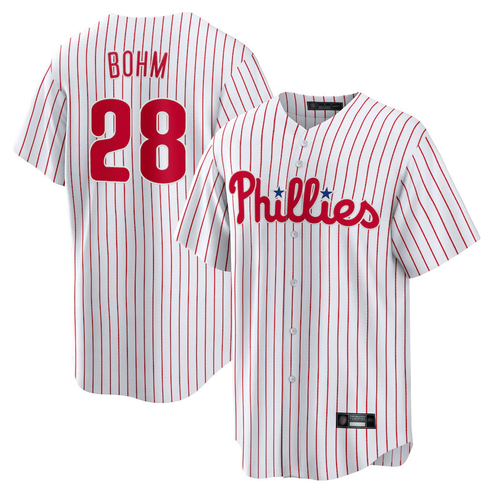 Jamed P.Phillies #28 Alec Bohm Player White Home Game Stitched Jerseys