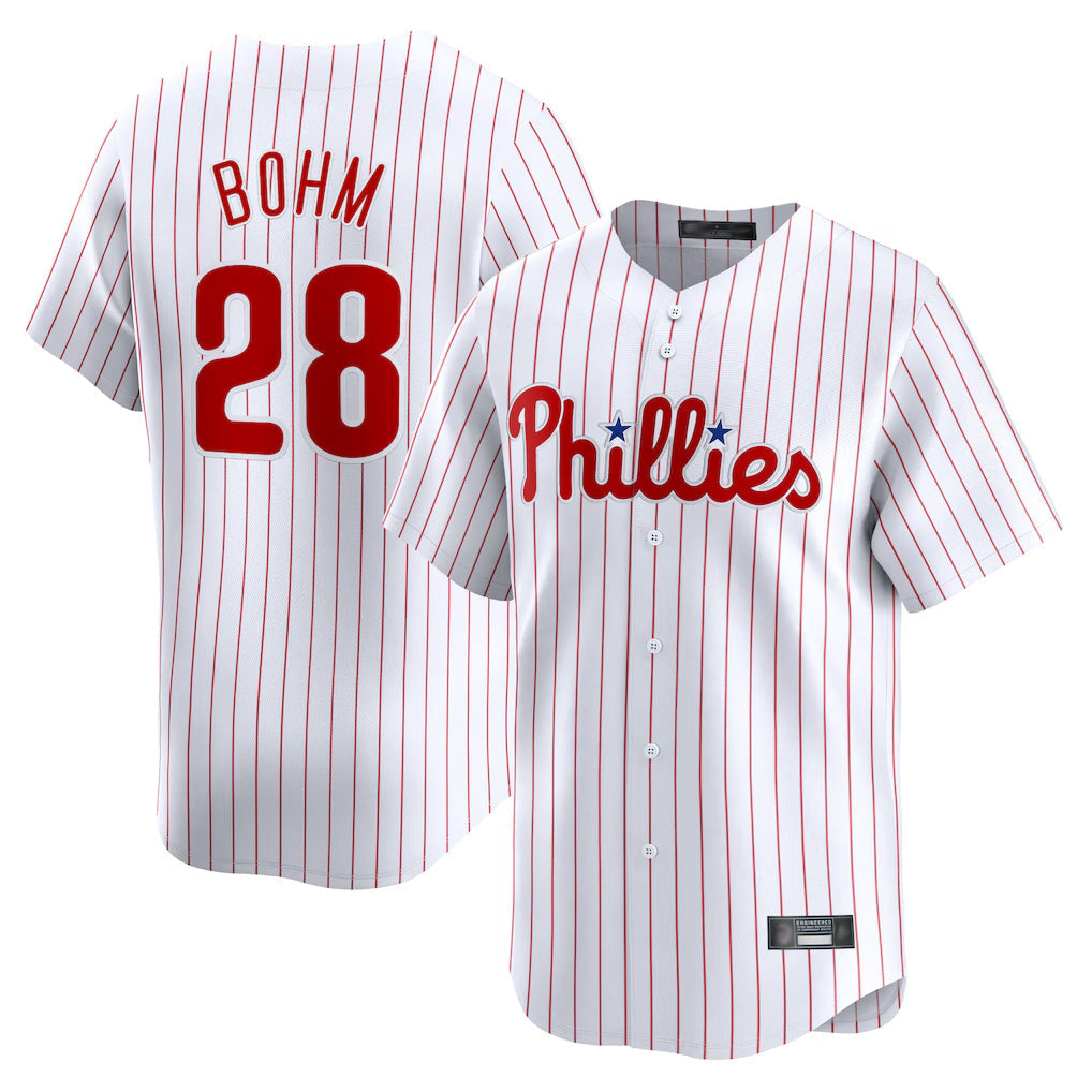 Jamed P.Phillies #28 Alec Bohm Player White Home Limited Stitched Jerseys