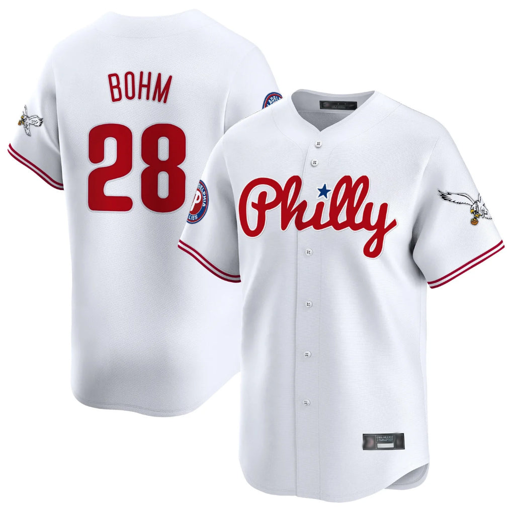 Jamed P.Phillies #28 Alec Bohm Player White Phillies & Eagles Vapor Premier Limited Stitched Jerseys