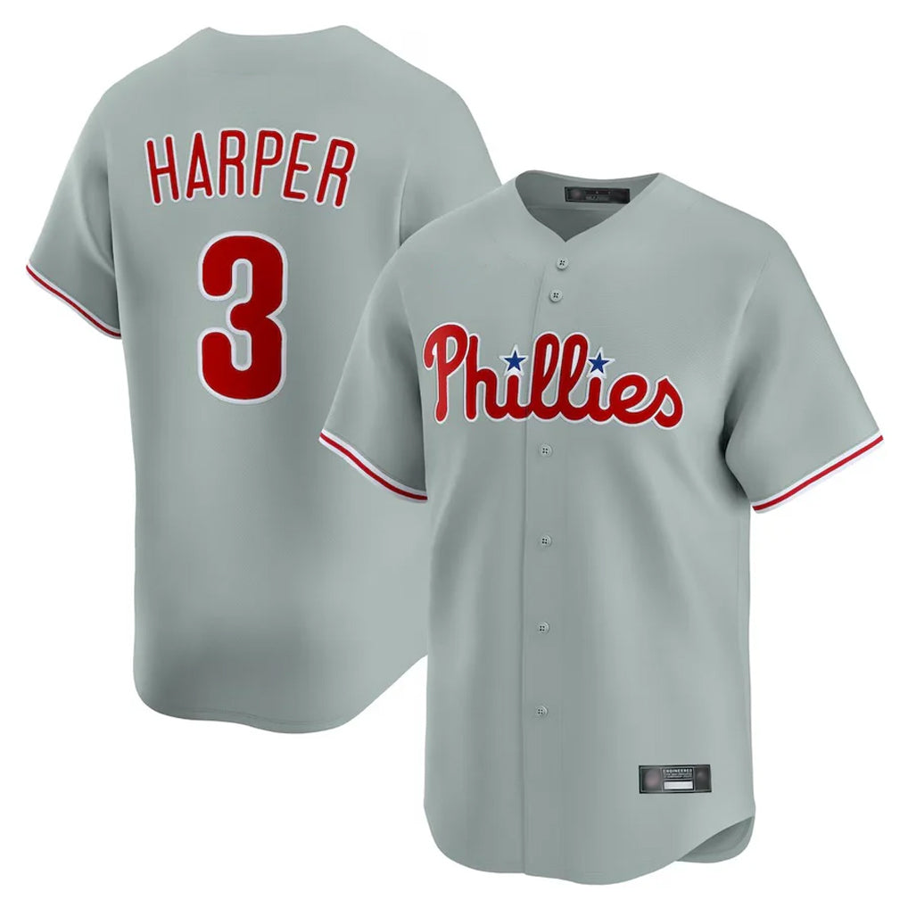 Jamed P.Phillies #3 Bryce Harper Player Gray Home Limited Stitched Jerseys