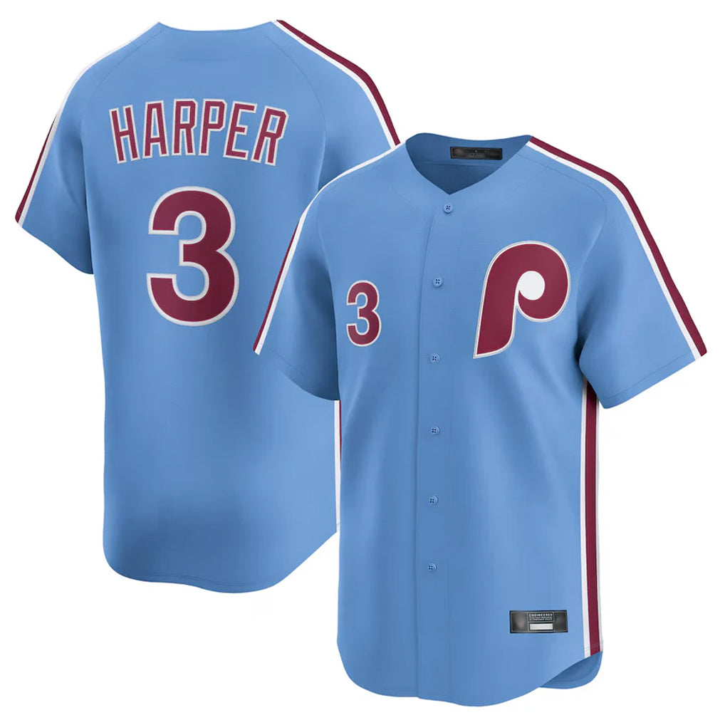 Jamed P.Phillies #3 Bryce Harper Player Light Blue Home Limited Stitched Jerseys