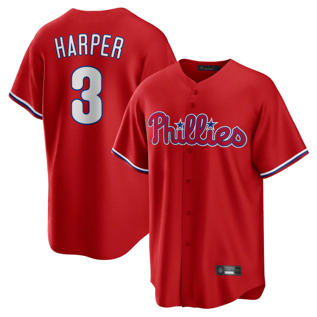 Jamed P.Phillies #3 Bryce Harper Player Red Home Game Stitched Jerseys