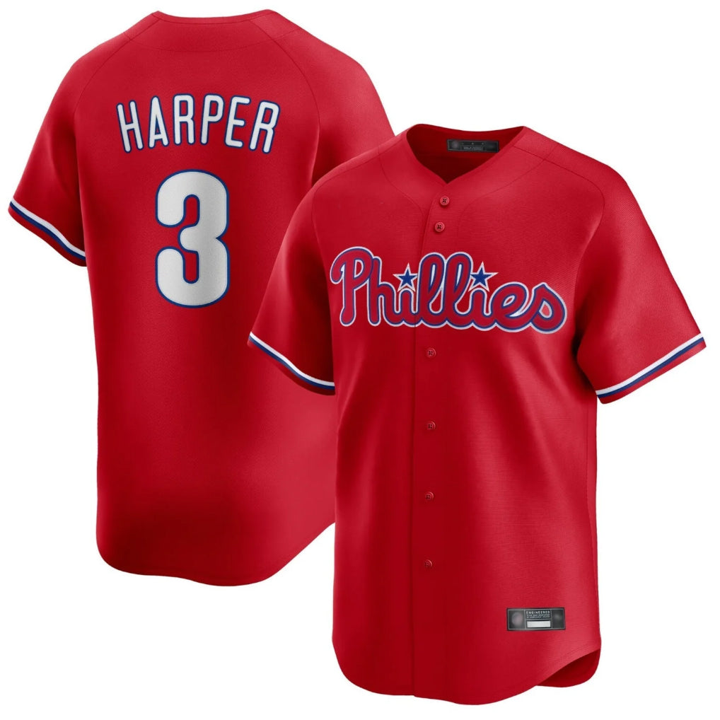 Jamed P.Phillies #3 Bryce Harper Player Red Home Limited Stitched Jerseys