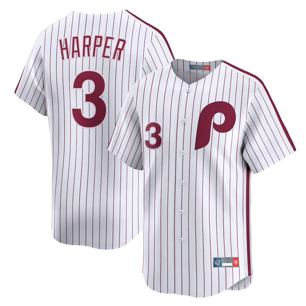 Jamed P.Phillies #3 Bryce Harper Player White Cooperstown Collection Limited Home Stitched Jerseys