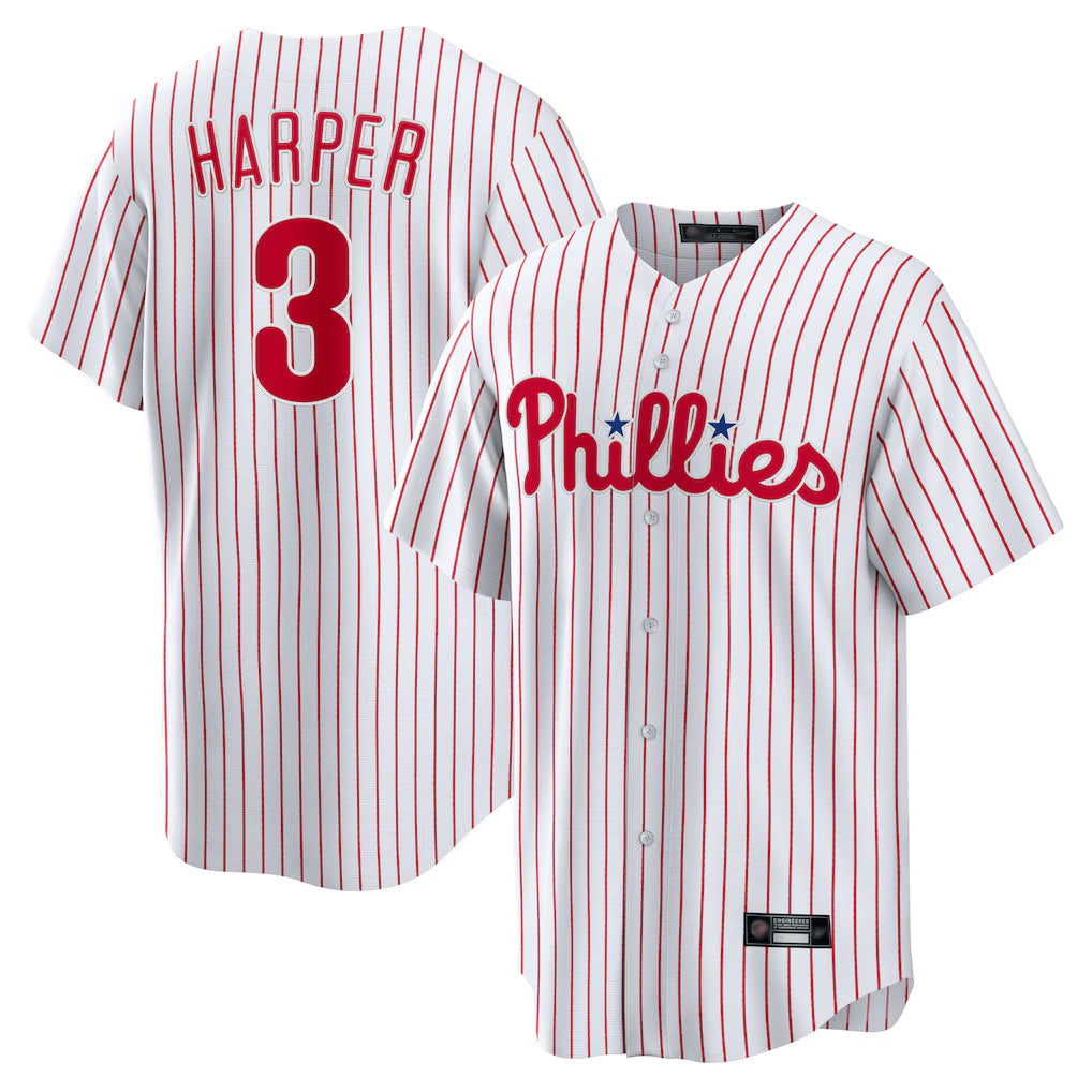 Jamed P.Phillies #3 Bryce Harper Player White Home Game Stitched Jerseys
