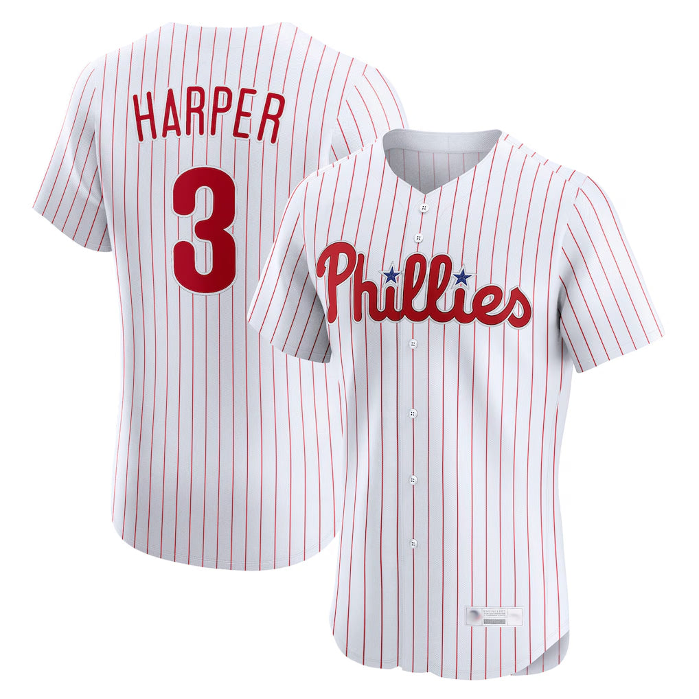 Jamed P.Phillies #3 Bryce Harper Player White Home Limited Elite Stitched Jerseys