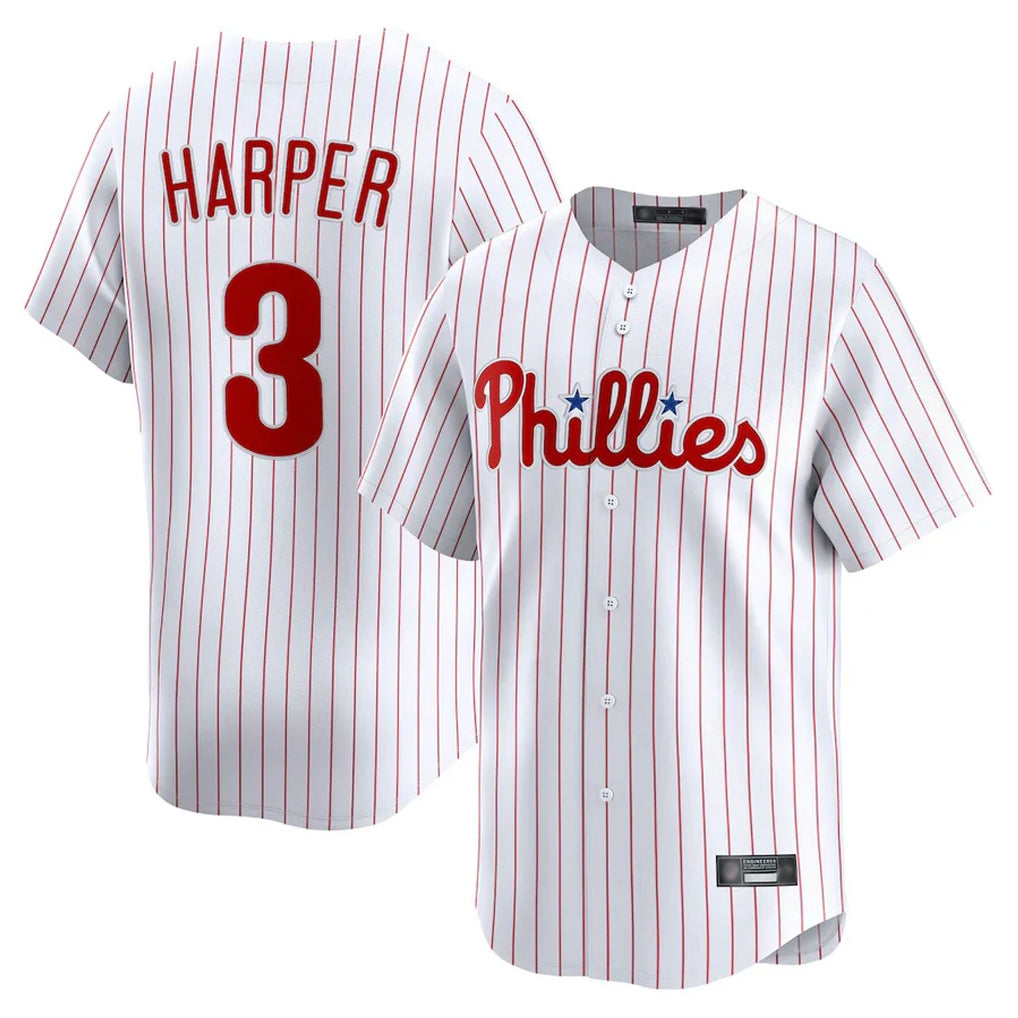 Jamed P.Phillies #3 Bryce Harper Player White Home Limited Stitched Jerseys