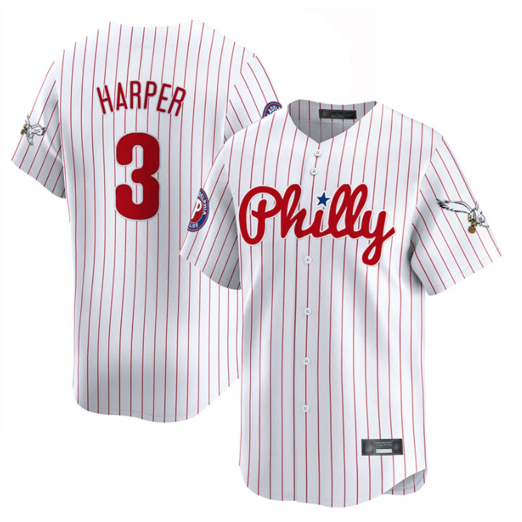 Jamed P.Phillies #3 Bryce Harper Player White Pinstripe Phillies & Eagles Vapor Premier Limited Stitched Jerseys