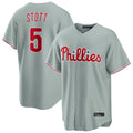 Jamed P.Phillies #5 Bryson Stott Player Gray Home Game Stitched Jerseys