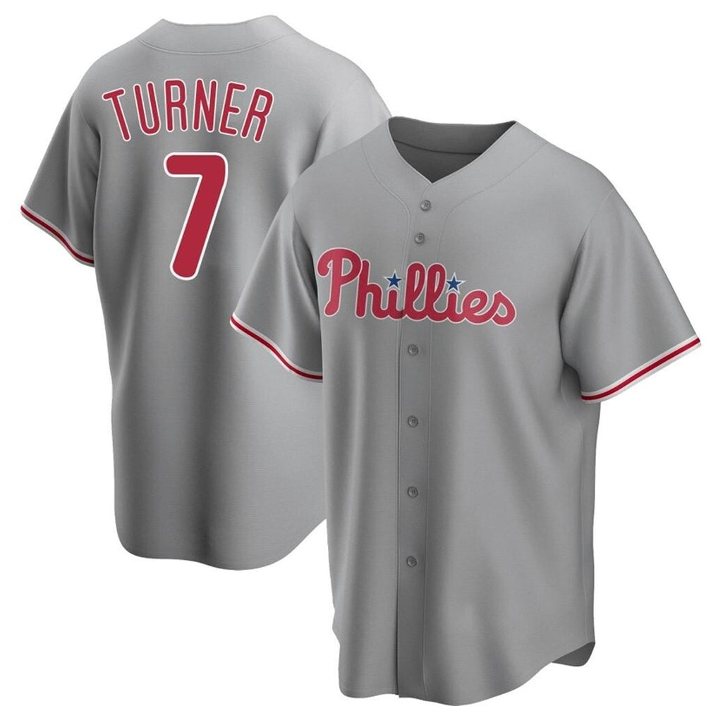 Jamed P.Phillies #7 Trea Turner Player Gray Home Game Stitched Jerseys