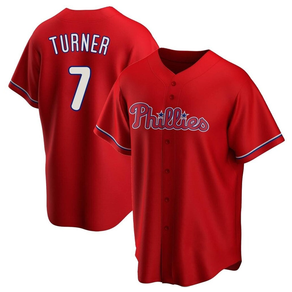 Jamed P.Phillies #7 Trea Turner Player Red Home Game Stitched Jerseys
