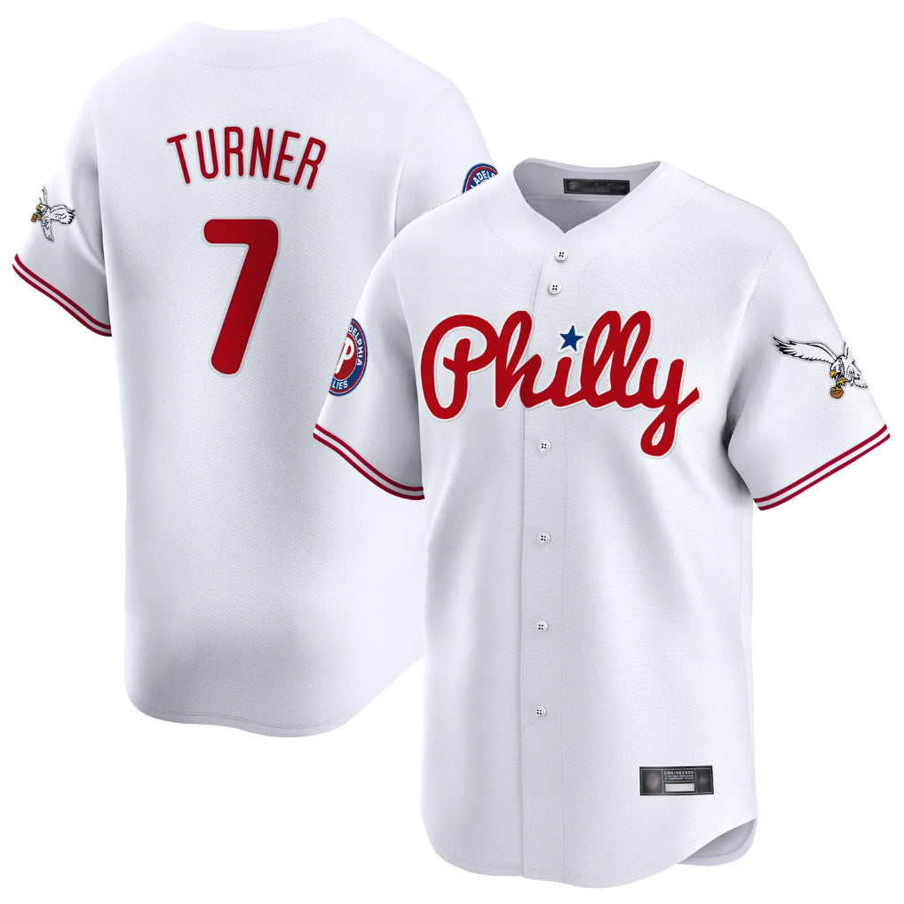 Jamed P.Phillies #7 Trea Turner Player White Phillies & Eagles Vapor Premier Limited Stitched Jerseys