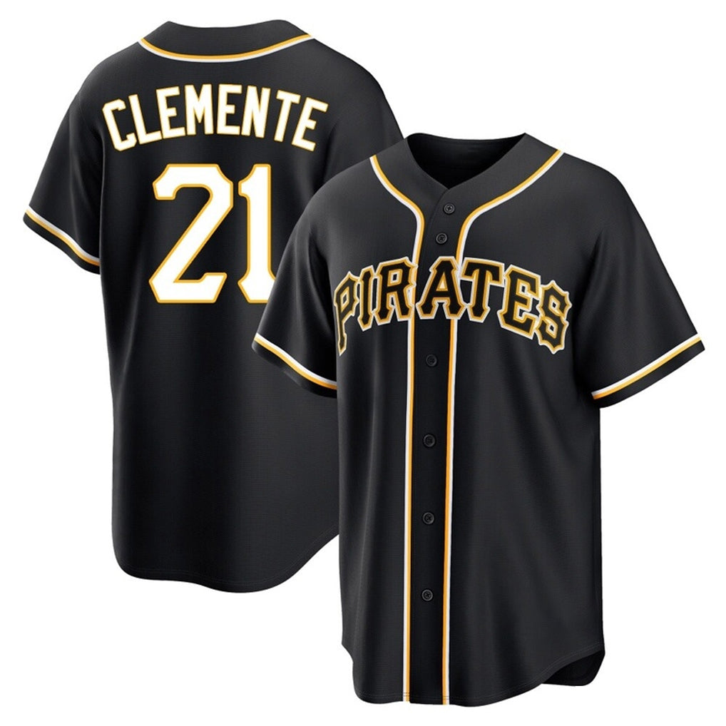 Jamed P.Pirates #21 Roberto Clemente Player Black Fashion Out Home Game Stitched Jerseys