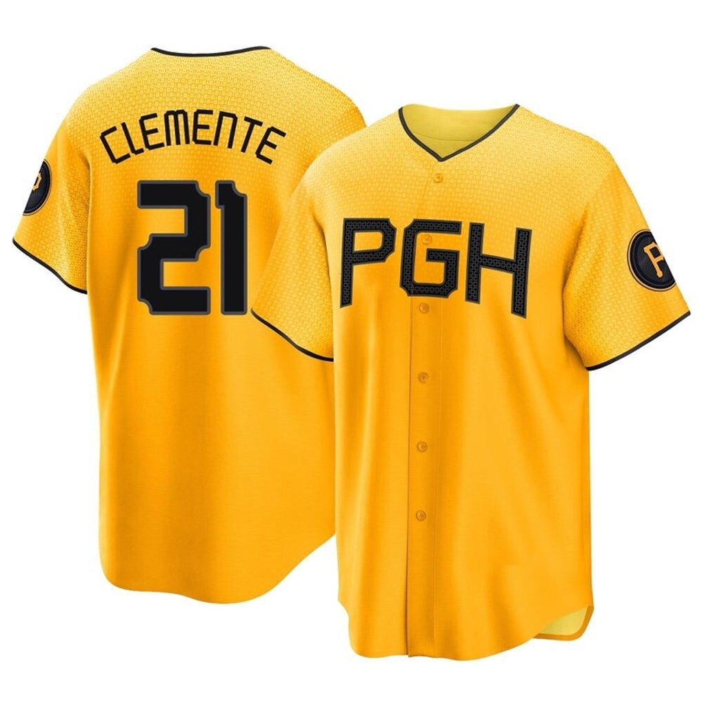 Jamed P.Pirates #21 Roberto Clemente Player Gold City Connect Home Game Stitched Jerseys