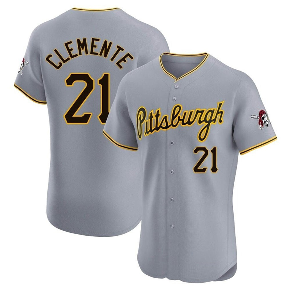 Jamed P.Pirates #21 Roberto Clemente Player Gray Road Home Limited Elite Stitched Jerseys