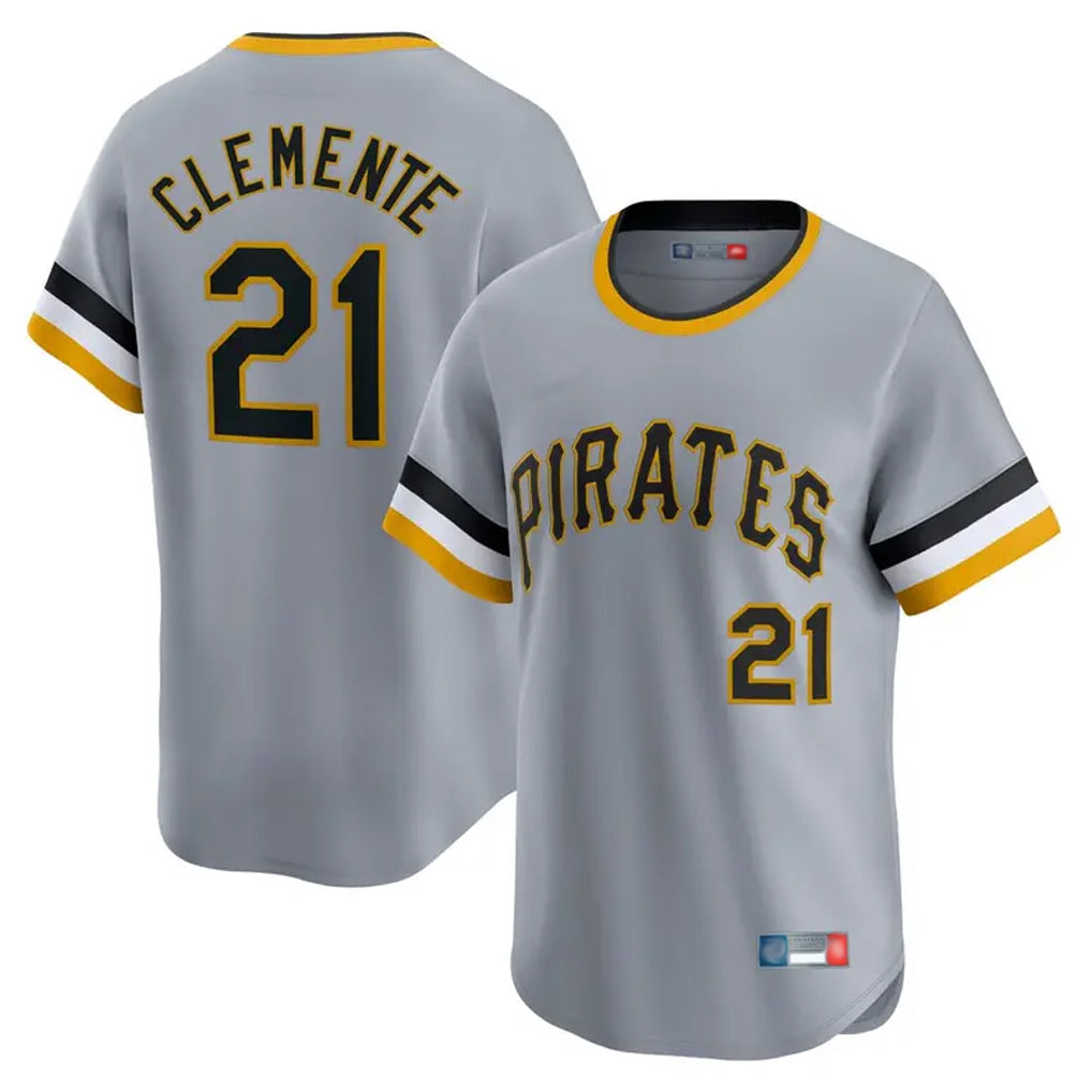 Jamed P.Pirates #21 Roberto Clemente Player Gray Throwback Cooperstown Collection Limited T-shirt Stitched Jerseys