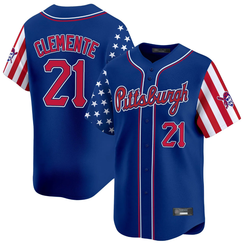 Jamed P.Pirates #21 Roberto Clemente Player Royal 2025 Independence Day Vapor Premier Limited Stitched Jerseys