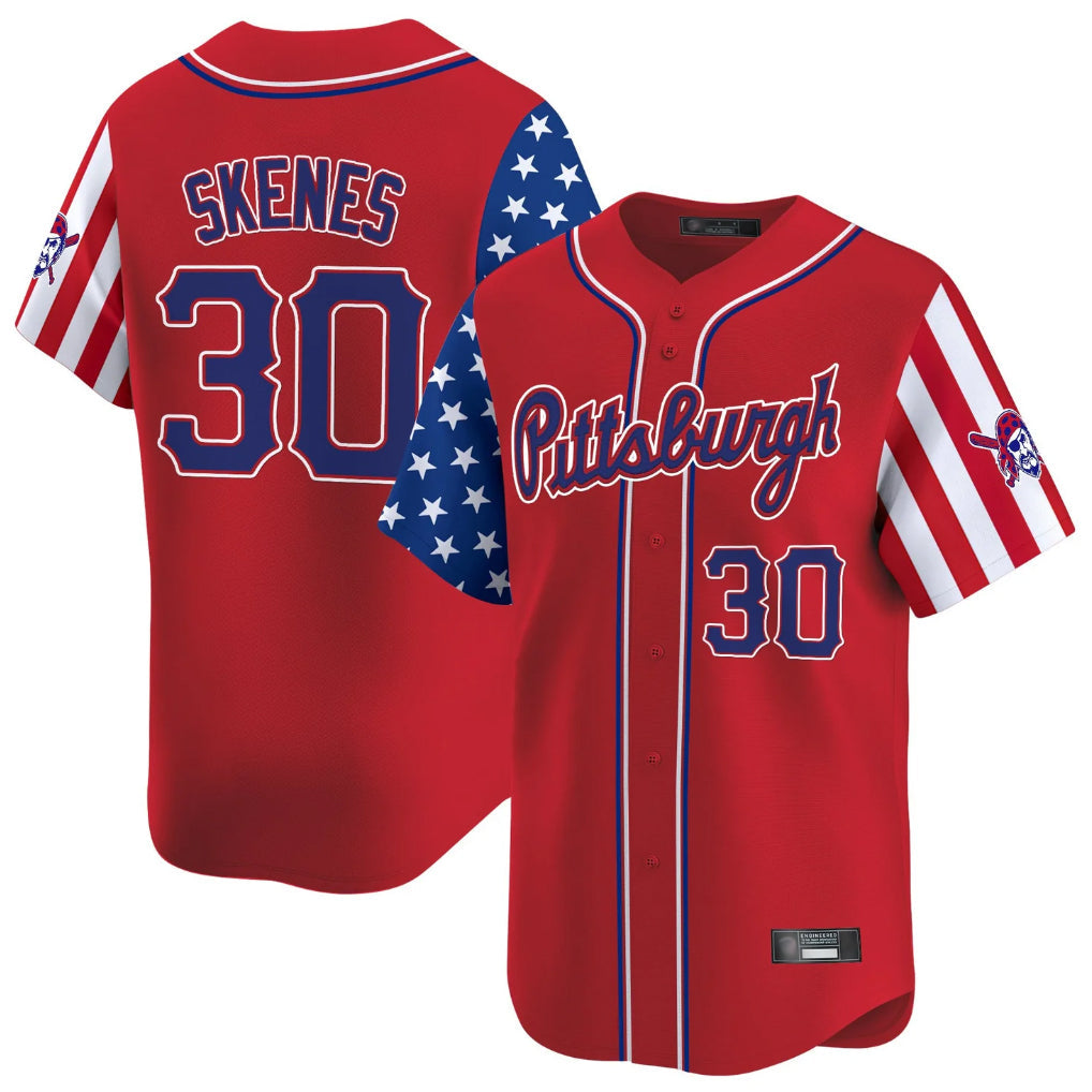 Jamed P.Pirates #30 Paul Skenes Player Red 2025 Independence Day Vapor Premier Limited Stitched Jerseys