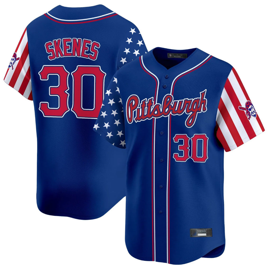 Jamed P.Pirates #30 Paul Skenes Player Royal 2025 Independence Day Vapor Premier Limited Stitched Jerseys
