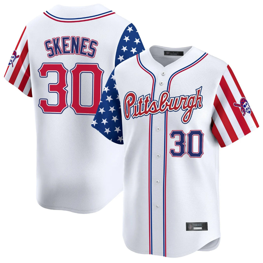 Jamed P.Pirates #30 Paul Skenes Player White 2025 Independence Day Vapor Premier Limited Stitched Jerseys