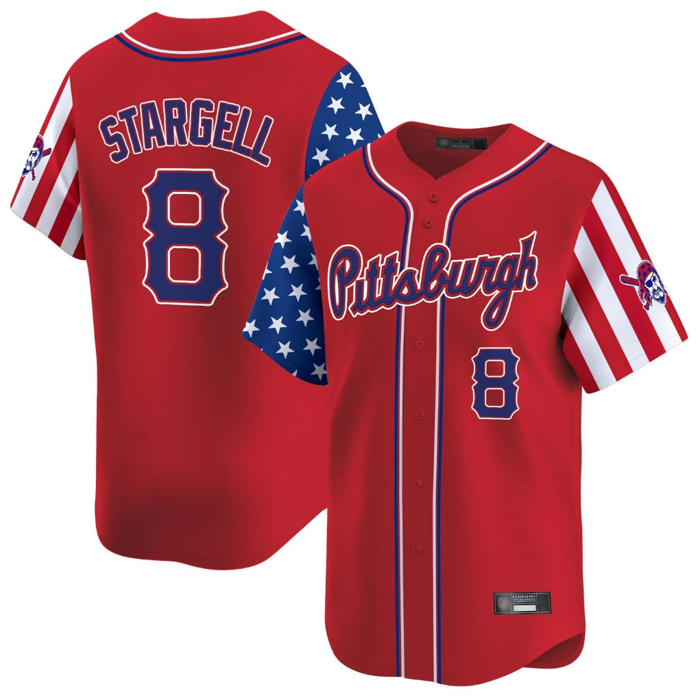 Jamed P.Pirates #8 Willie Stargell Player Red 2025 Independence Day Vapor Premier Limited Stitched Jerseys