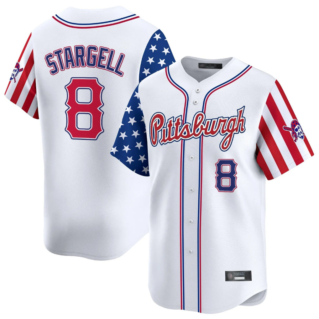 Jamed P.Pirates #8 Willie Stargell Player White 2025 Independence Day Vapor Premier Limited Stitched Jerseys