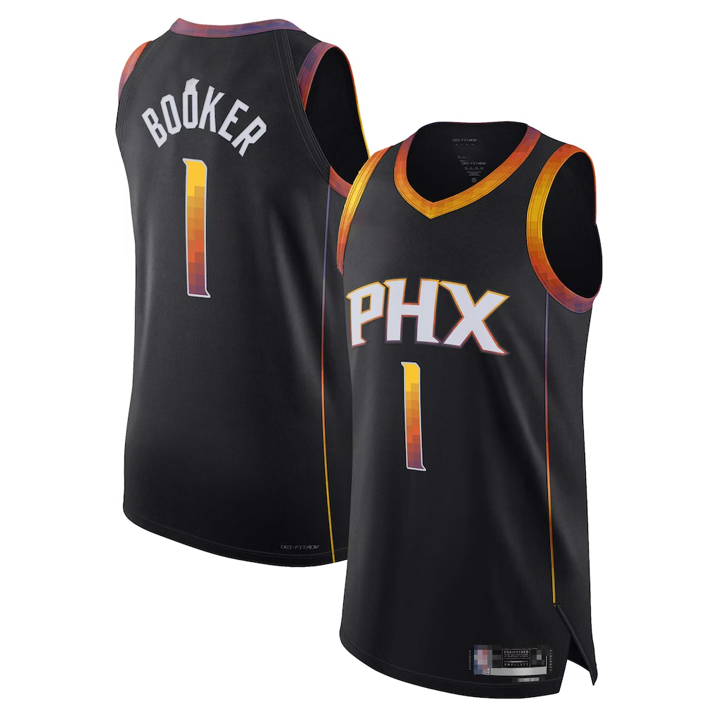 Jamed P.Suns #1 Devin Booker Black Authentic Player Jerseys - Statement Edition