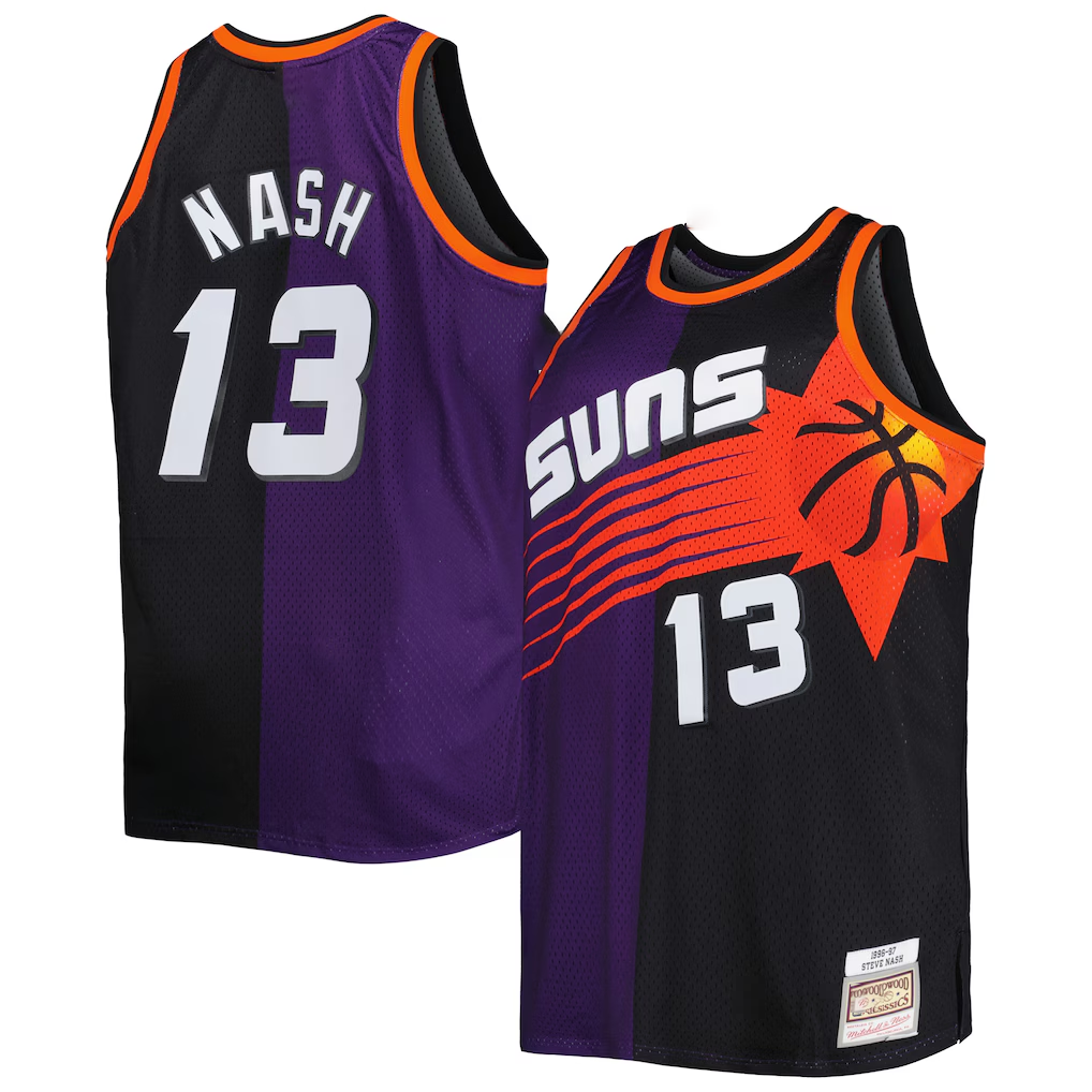 Jamed P.Sunss #13 Steve Nash Mitchell & Ness PurpleBlack Big & Tall Hardwood Classics 1996-1997 Split Swingman Jerseys