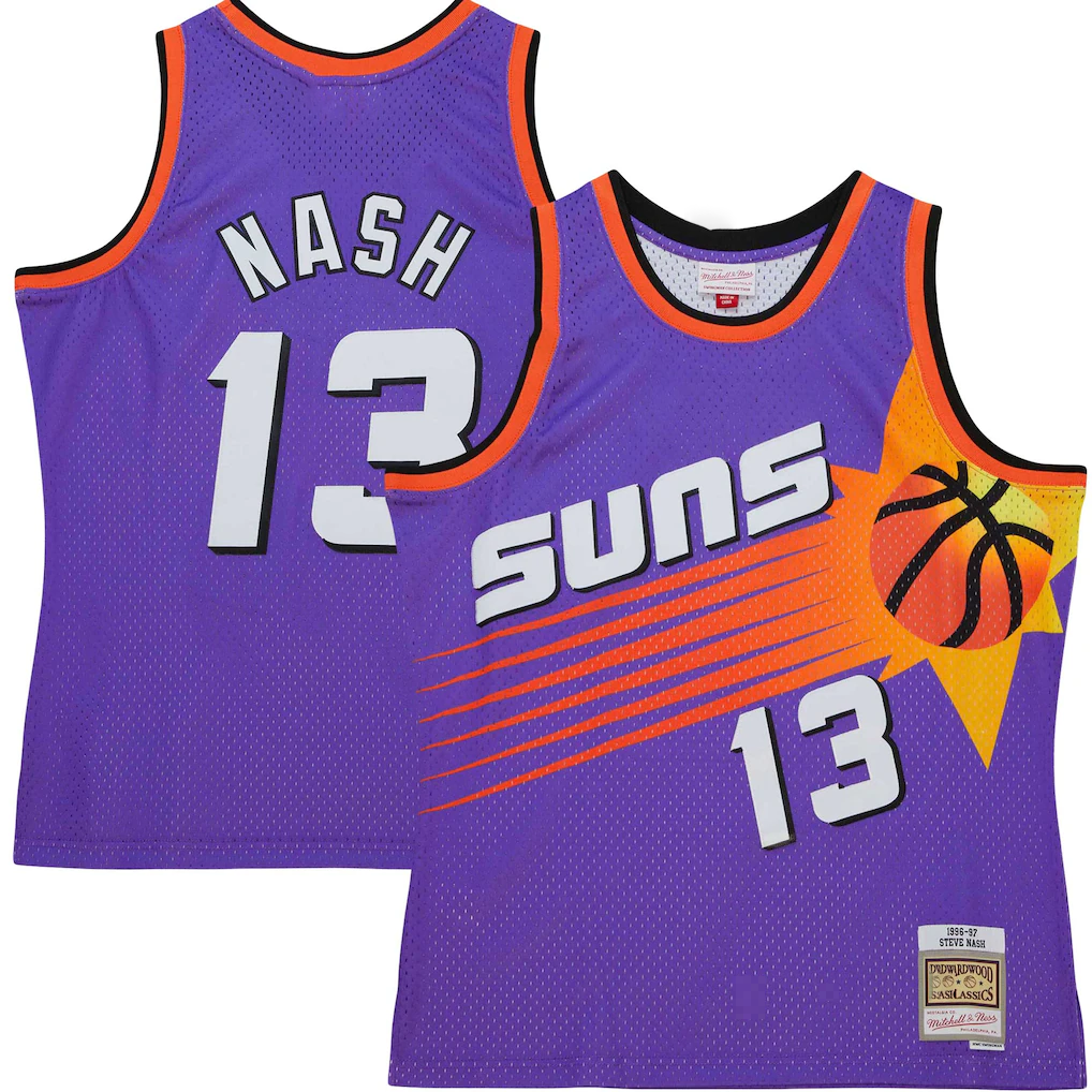 Jamed P.Sunss #13 Steve Nash Mitchell & Ness Purple Hardwood Classics 1996-1997 Tropical Swingman Jerseys