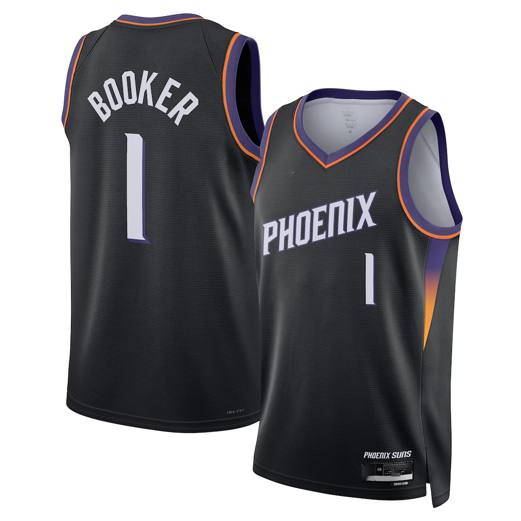 Jamed P.Sunss #1 Devin Booker Black Swingman Jerseys - Statement Edition