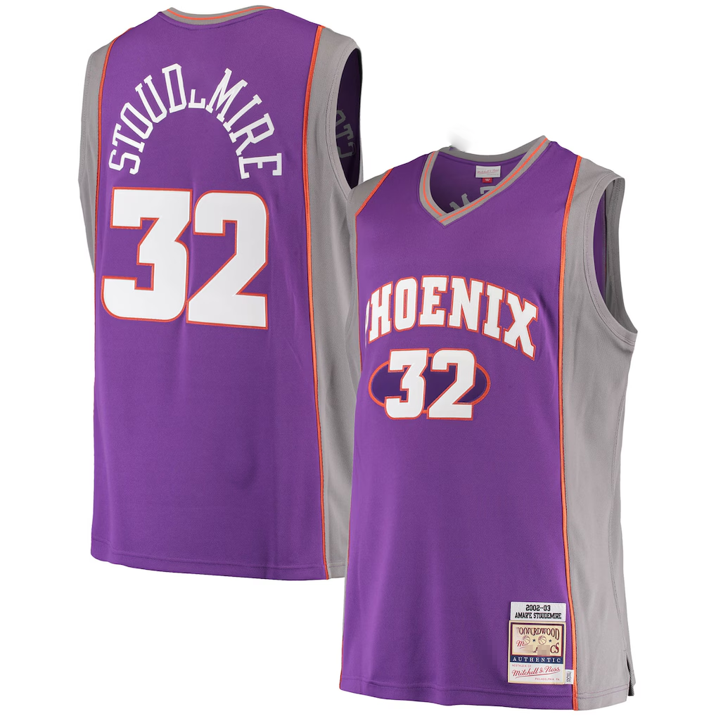 Jamed P.Sunss #32 Amar'e Stoudemire Mitchell & Ness Purple Hardwood Classics Authentic Jerseys