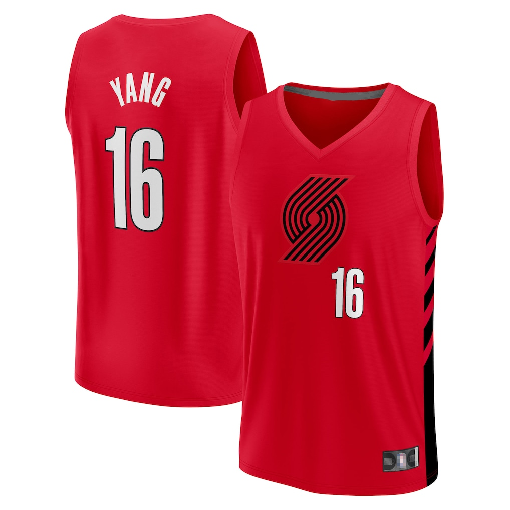 Jamed PT.Blazers #16 Yang Hansen Fanatics Red Fast Break Replica Jerseys - Statement Edition