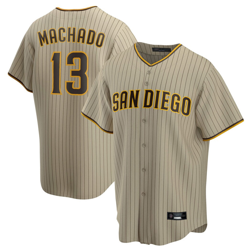Jamed S.Diego Padres #13 Manny Machado Player Khaki Home Game Stitched Jerseys