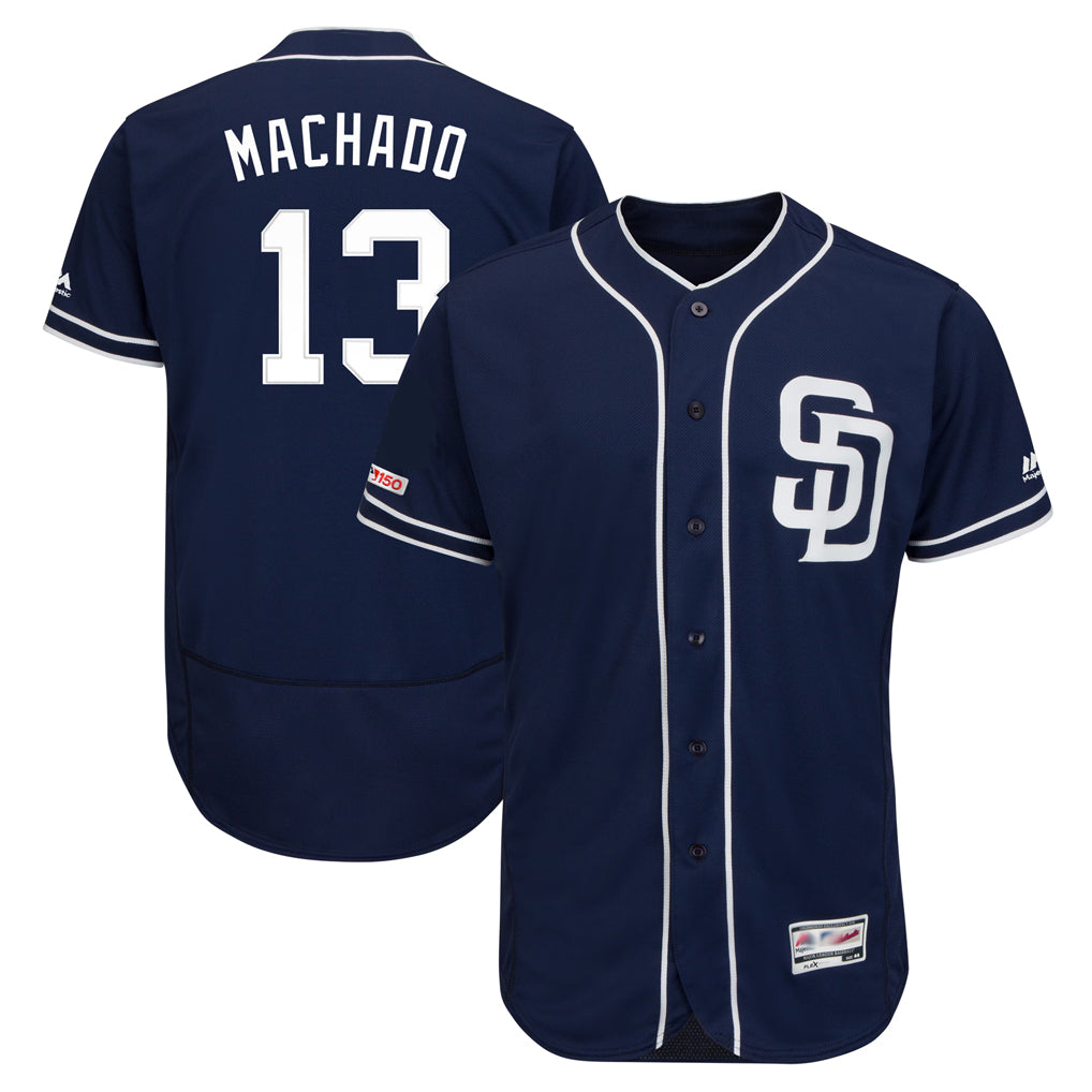 Jamed S.Diego Padres #13 Manny Machado Player Navy Majestic Patch Flex Base Game Stitched Jerseys