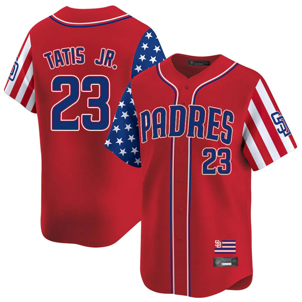 Jamed S.Diego Padres #23 Fernando Tatis Jr Player Red Independence Day Home Limited Stitched Jerseys