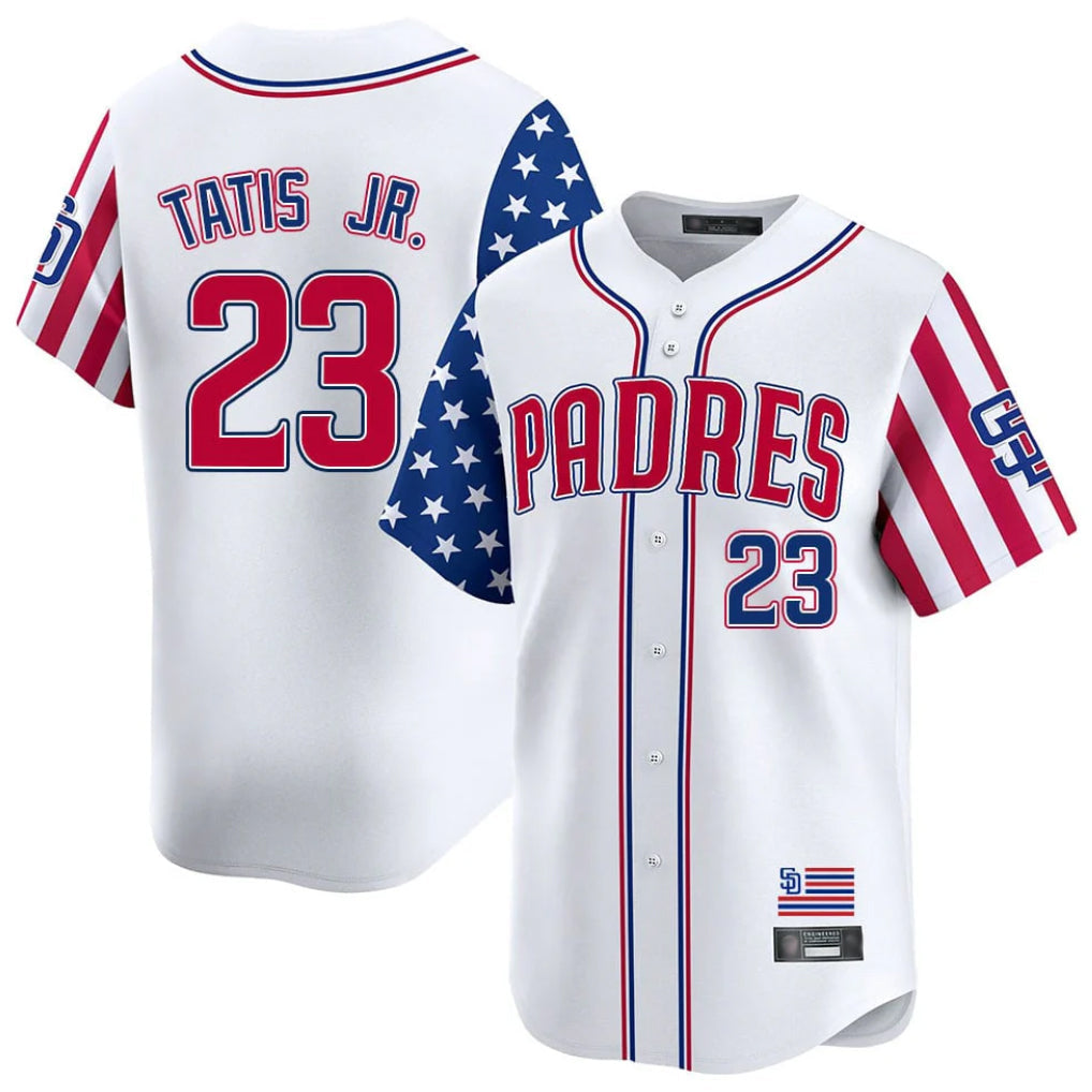 Jamed S.Diego Padres #23 Fernando Tatis Jr Player White Independence Day Home Limited Stitched Jerseys
