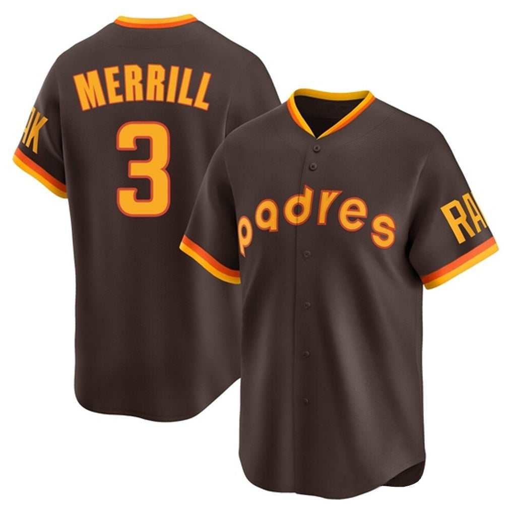 Jamed S.Diego Padres #3 Jackson Merrill Player Brown Home Cooperstown Collection Replica Game Stitched Jerseys