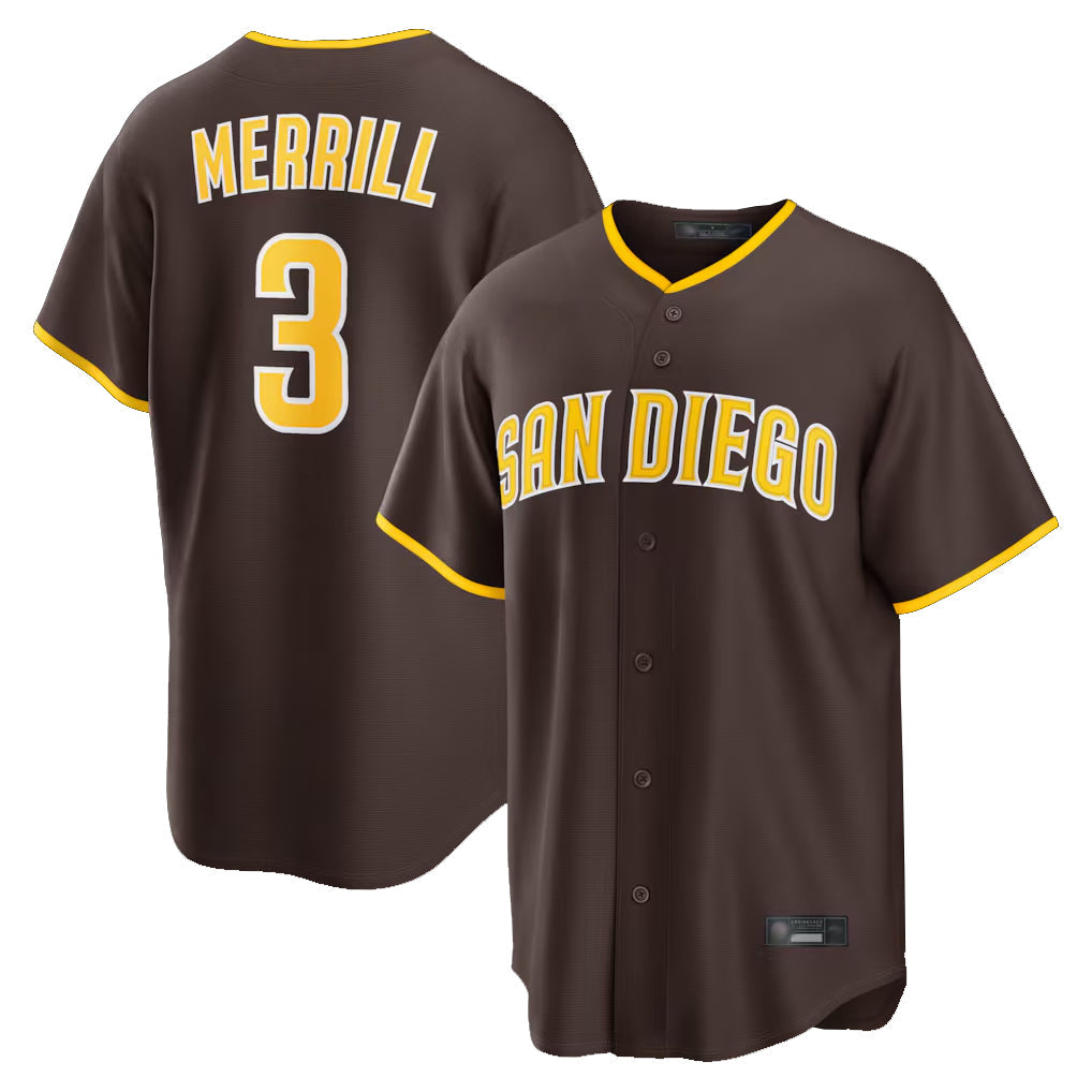 Jamed S.Diego Padres #3 Jackson Merrill Player Brown Home Game Stitched Jerseys