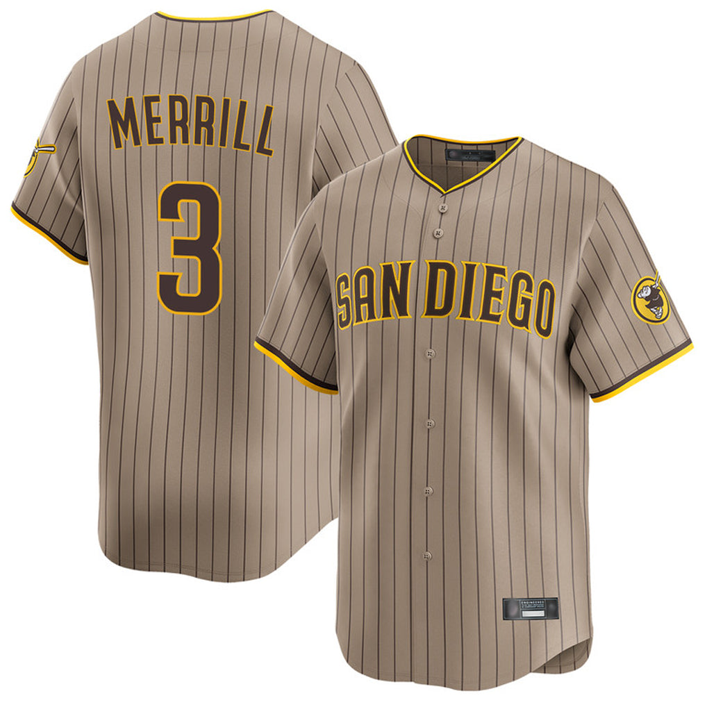 Jamed S.Diego Padres #3 Jackson Merrill Player Khaki Home Limited Stitched Jerseys